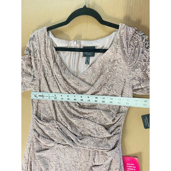 NWT ADRIANNA PAPELL DRESS 8 SEQUIN BEADED LACE EMBELLISHED WRAP PETAL MAUVE - Picture 14 of 16